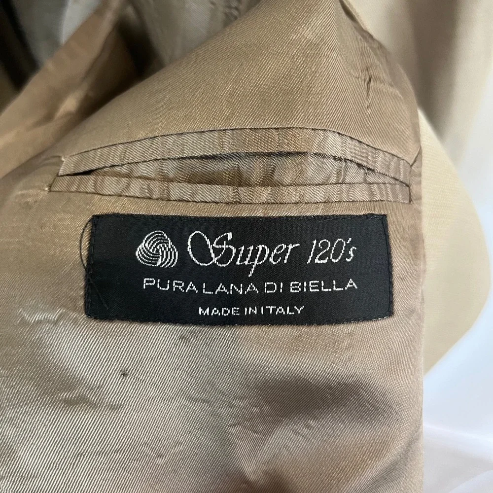 Manzini Uomo Mens Tan Beige 100% Wool 3 Button Blazer Sport Coat Italy 50/44L